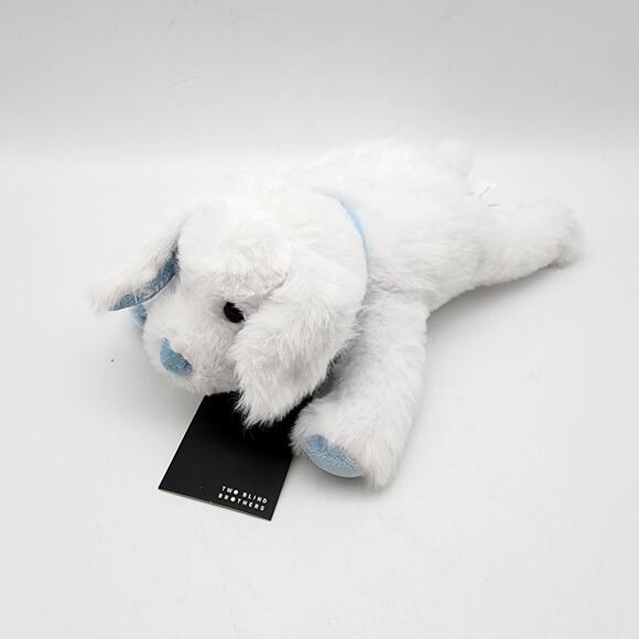 Two Blind Brothers Snowy Dog Plush 10" White Blue Floppy Lays Flat Beanie Feet - Picture 1 of 10